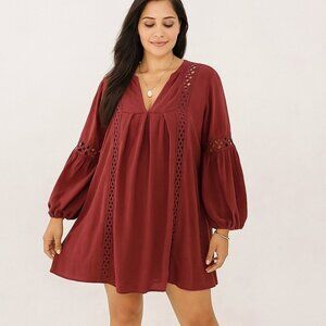 Elegant Long Sleeve Burgundy Dress